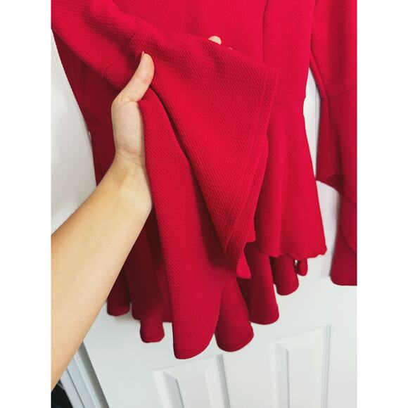 Ups & Downs Red Peplum Flare Sleeve Top Retro 90s Y2K Small Vampire Romantic - Picture 5 of 7
